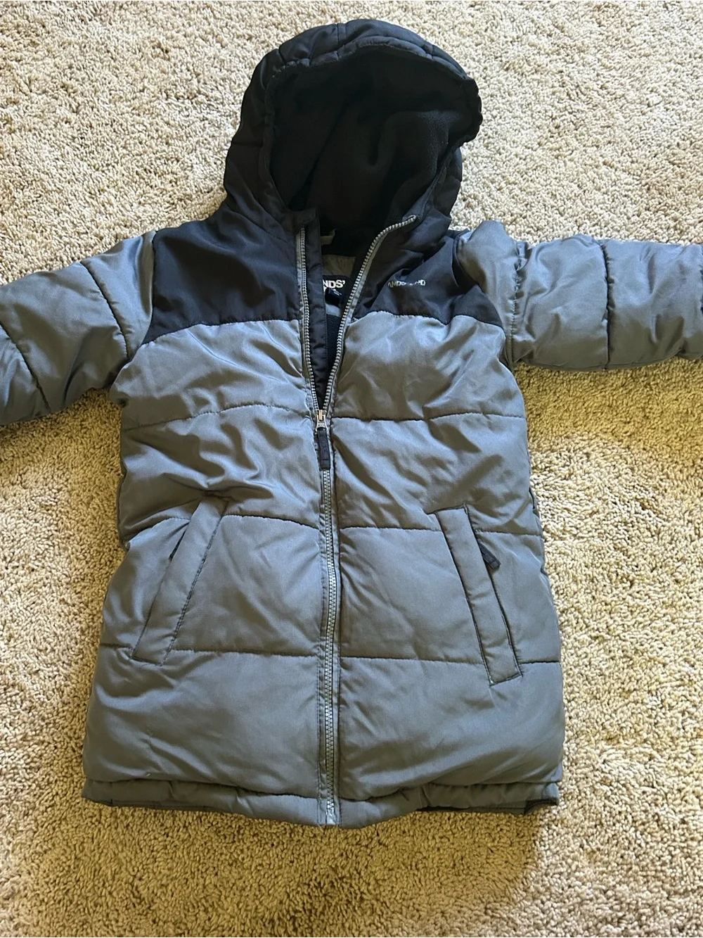 Lands' End Two-Tone Gray & Black Puffer Jacket